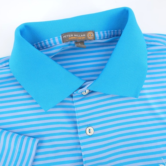 Peter Millar Other - Peter Millar Summer Comfort Striped Polo Shirt Blue Short Sleeve Mens Large
